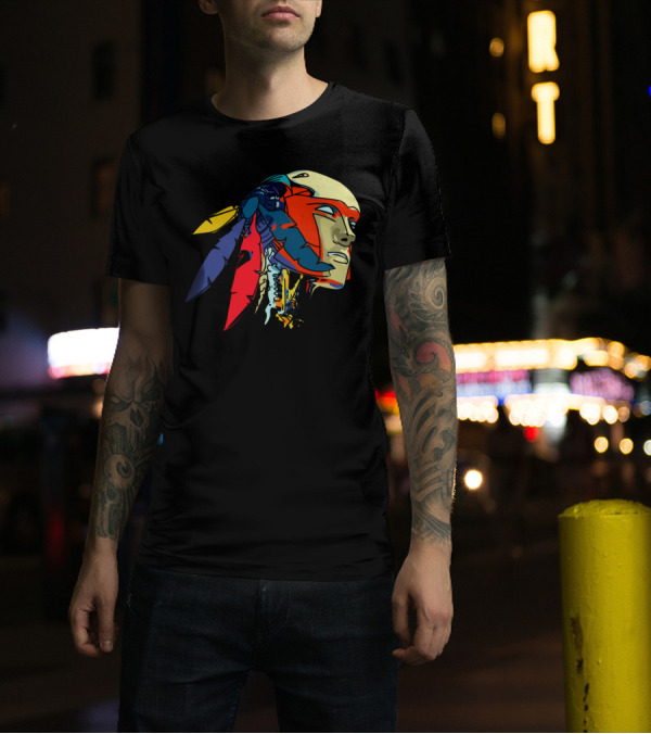 Colored Native Robot With Feather Adornments T-Shirt