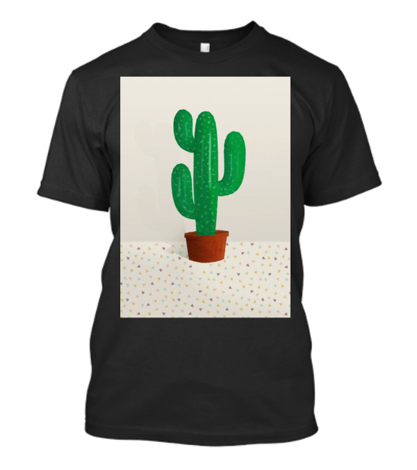 Cactus Potted Plant With Triangular Pattern Background T-Shirt