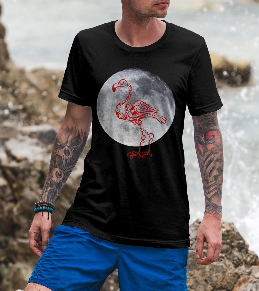 Moonlit Ornate Flamingo In Front Of The Moon T-Shirt