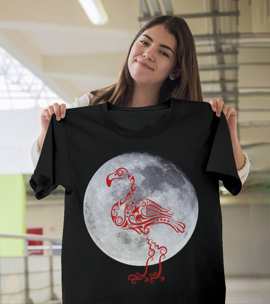 Moonlit Ornate Flamingo In Front Of The Moon T-Shirt