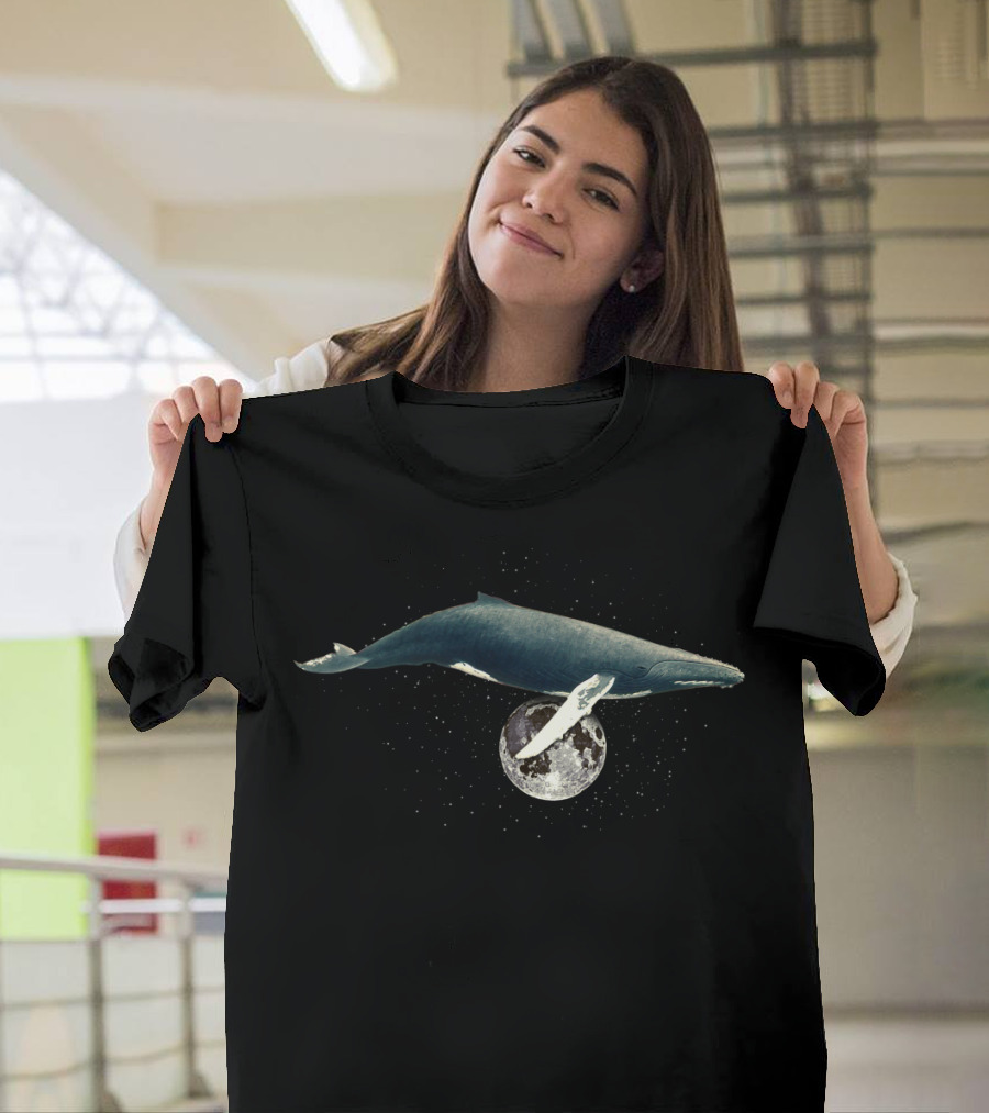 Whale Gliding Over The Starry Moon T-Shirt