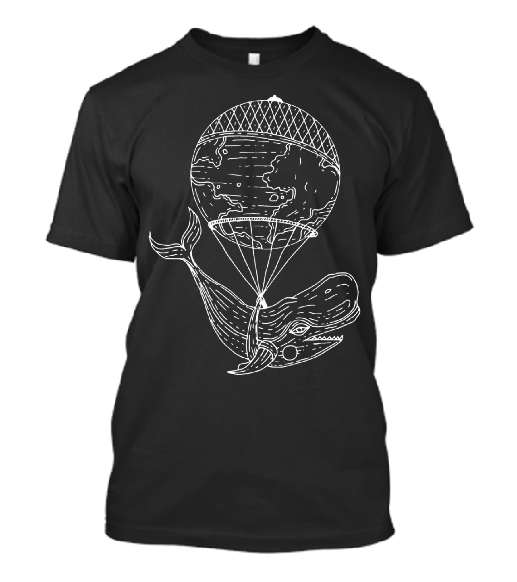 Whale Going Around The World Black And White Balloon T-Shirt