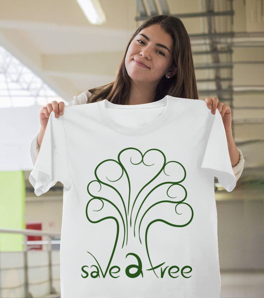 Calebillas Save A Tree Green Swirl Icon with Text Save a Tree T-Shirt