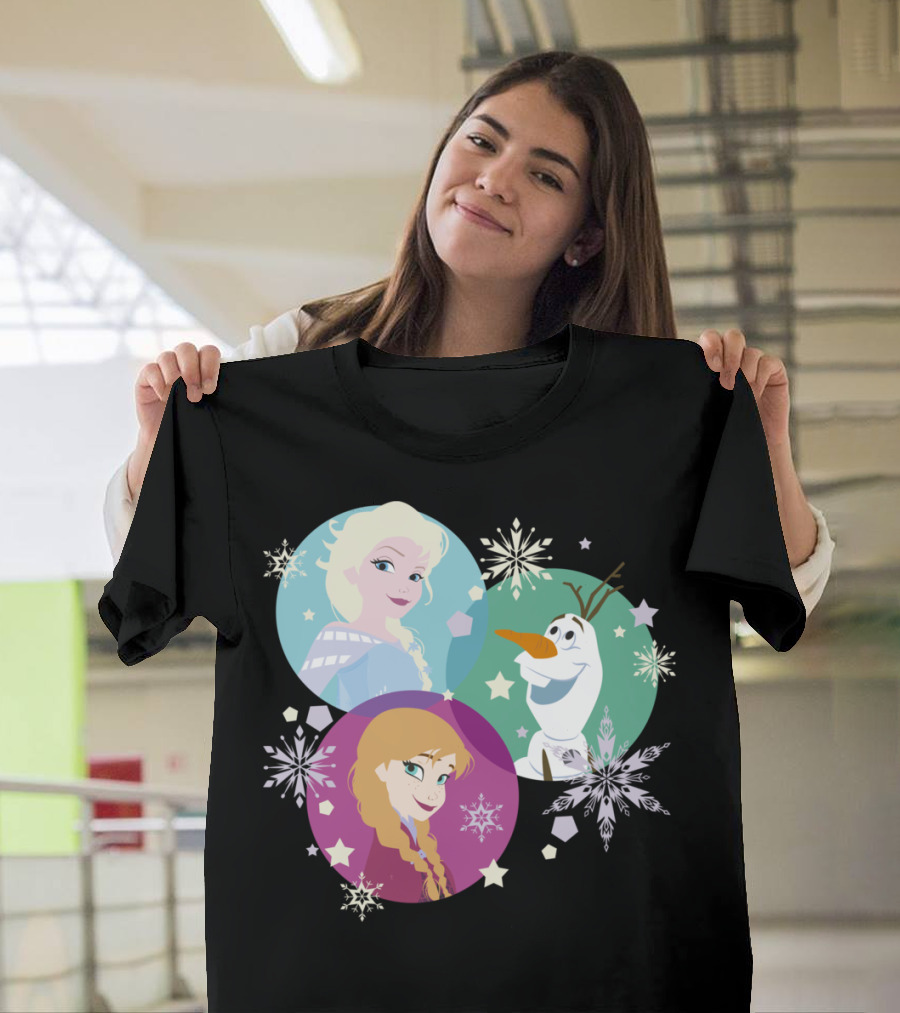Frozen Elsa Anna Olaf Snowflakes Bubbles Racer T-Shirt
