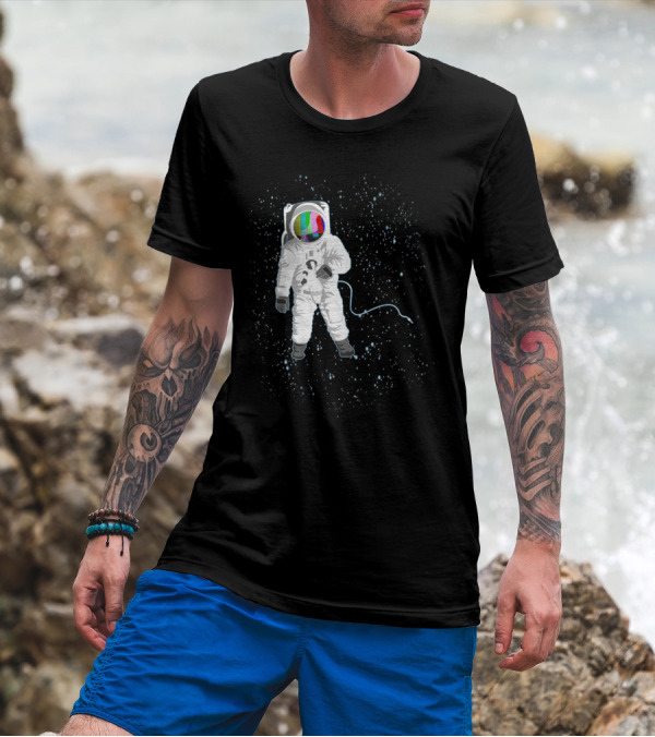 Space Visual Odyssey Astronaut With Retro Television Visor In Cosmic Void T-Shirt