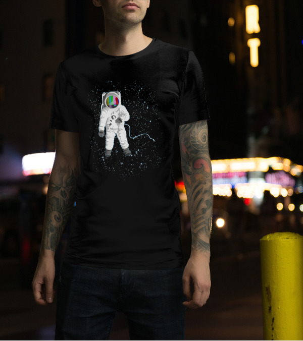 Space Visual Odyssey Astronaut With Retro Television Visor In Cosmic Void T-Shirt
