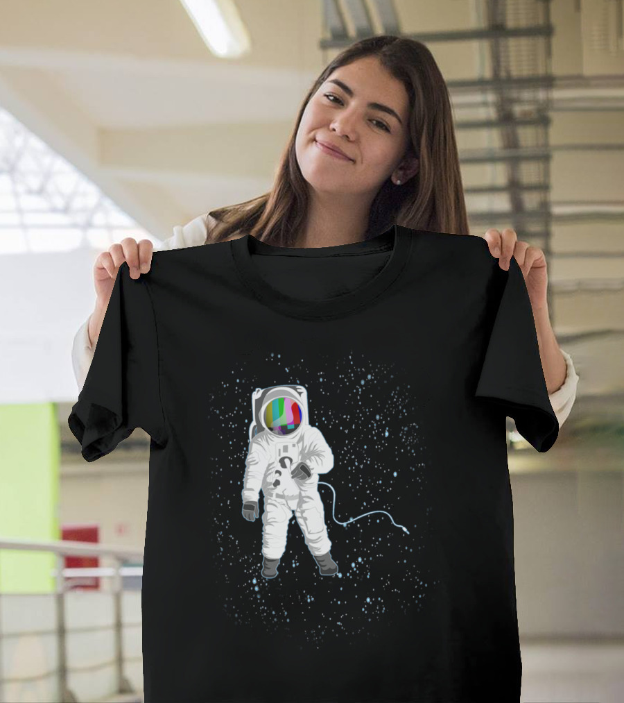 Space Visual Odyssey Astronaut with Retro Television Visor in Cosmic Void T-Shirt