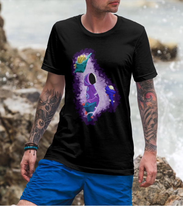 In Space Alone Abstract Hooded Figure With Celestial Accents T-Shirt