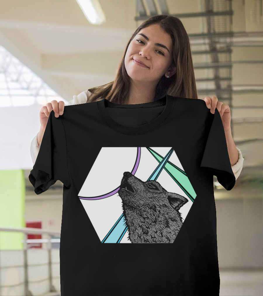 Colourful Wolfe Geometric Pastel Hexagon Wolf T-Shirt
