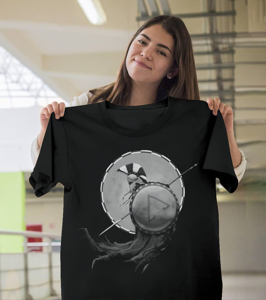 Dark Spartan Hoplite Warrior with Shield and Spear T-Shirt