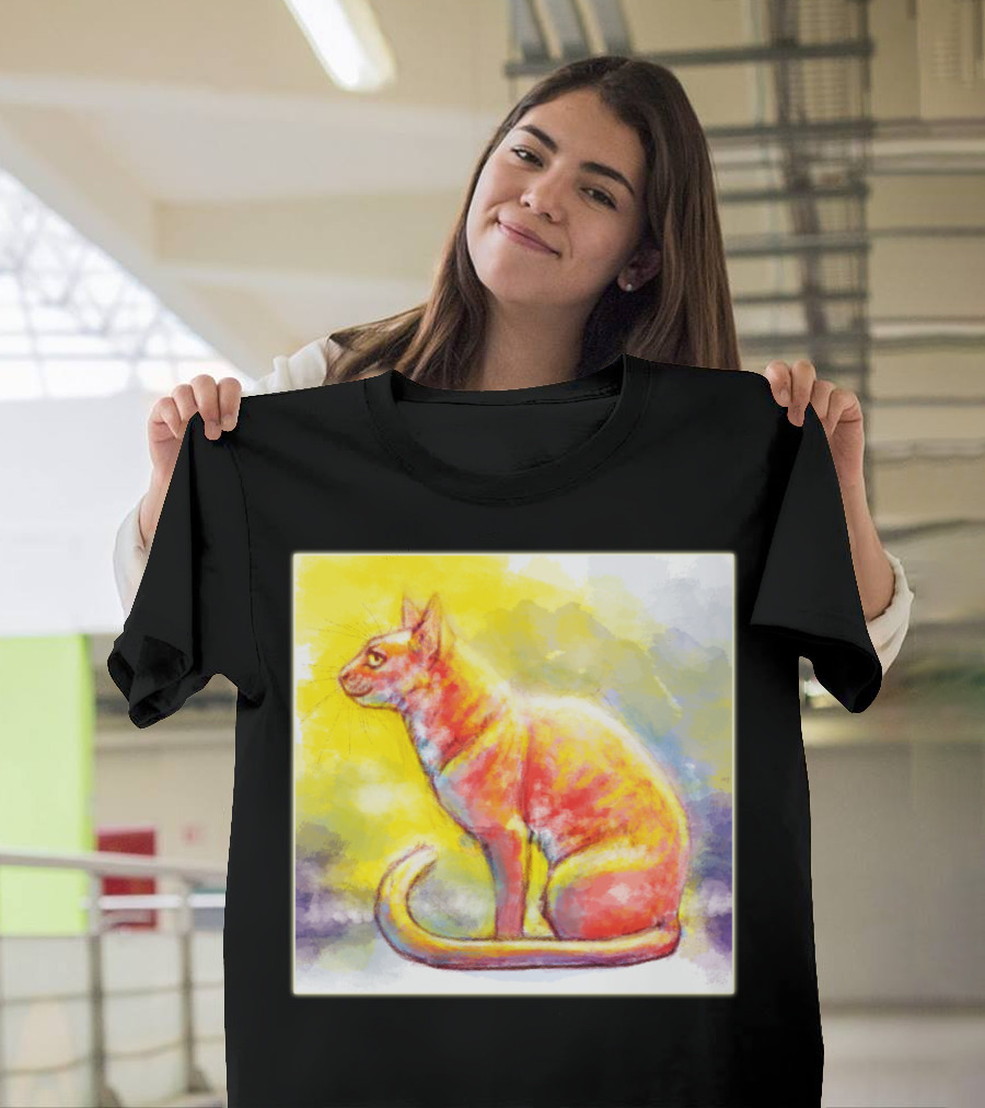 In the Morning Colorful Cat Watercolor T-Shirt