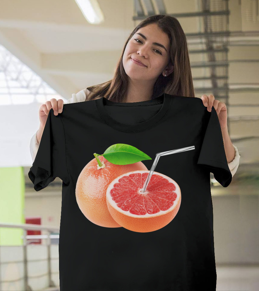 Grapefruit Juice Sip with Leaf and Straw T-Shirt