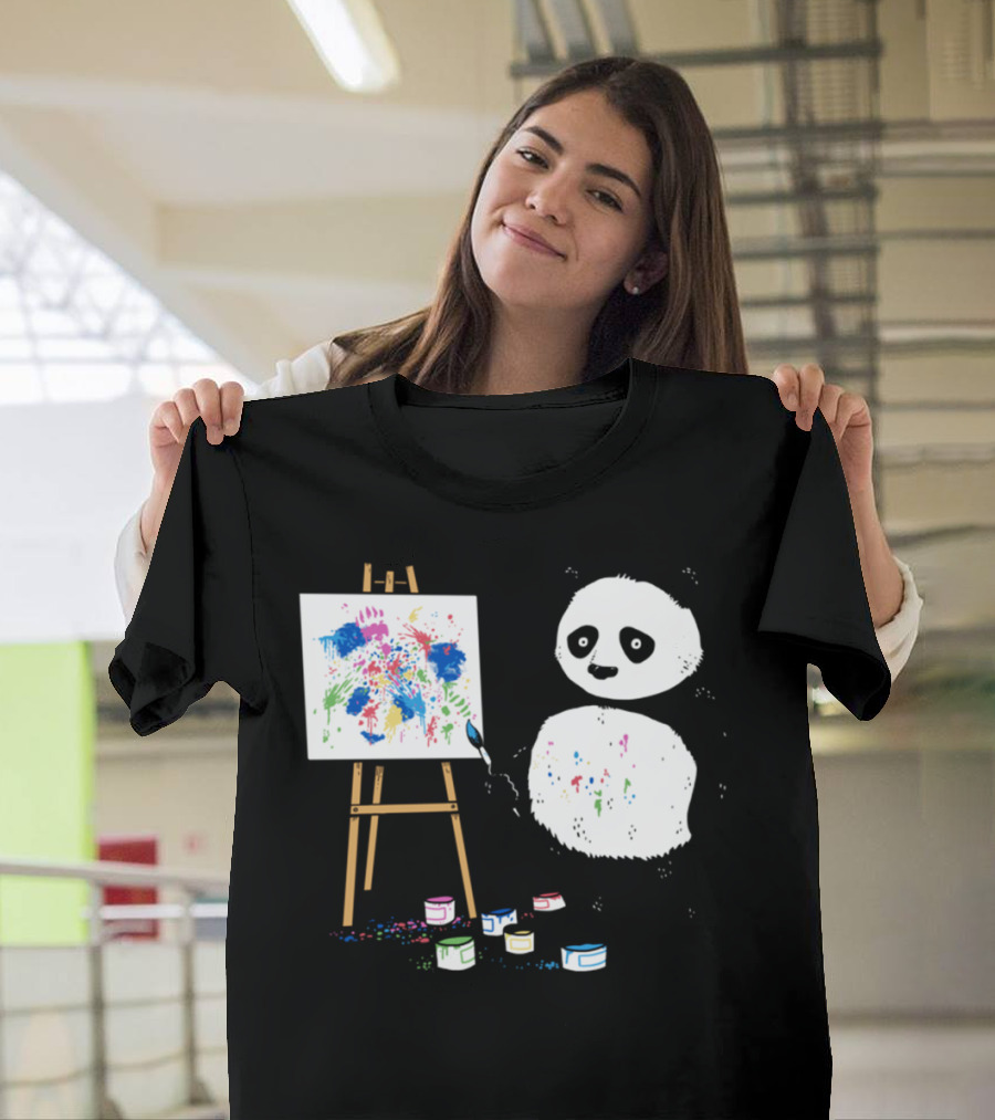 Pandas Paint Colorful Pictures with Brush and Canvas T-Shirt