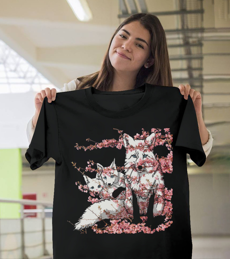 Spring Cherry Blossom Fox Family T-Shirt