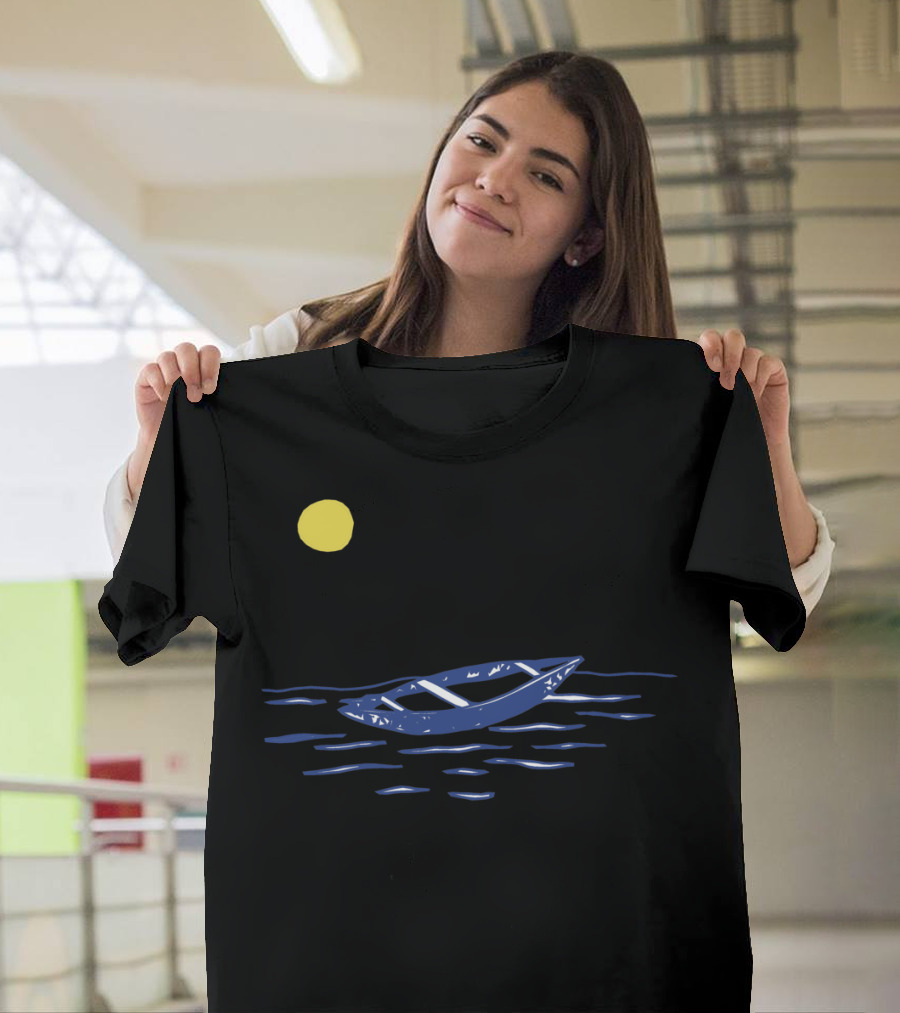 Canoe Trip Bore Moonlit Boat on Water T-Shirt
