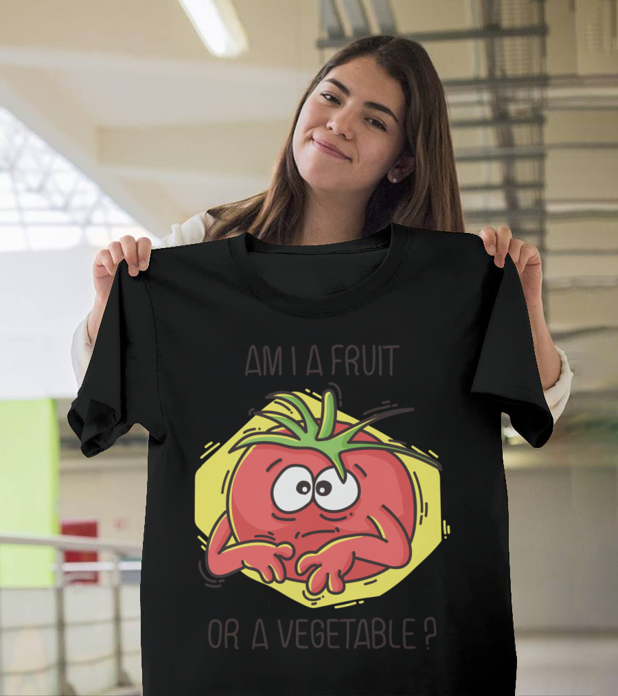 Am I A Fruit Or A Vegetable Cartoon Tomato Character Quandary T-Shirt