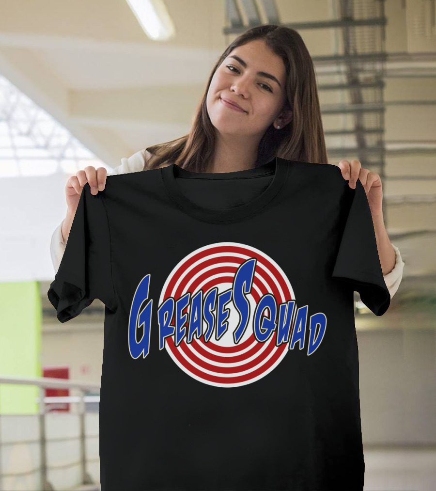 Grease Squad Bold Blue Text with Red and White Target Circle T-Shirt
