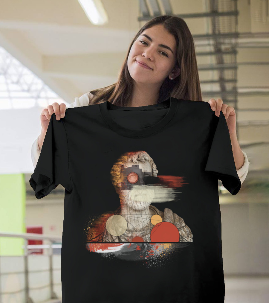 In Time Geometric Abstract Roman Bust with Circles and Lines T-Shirt