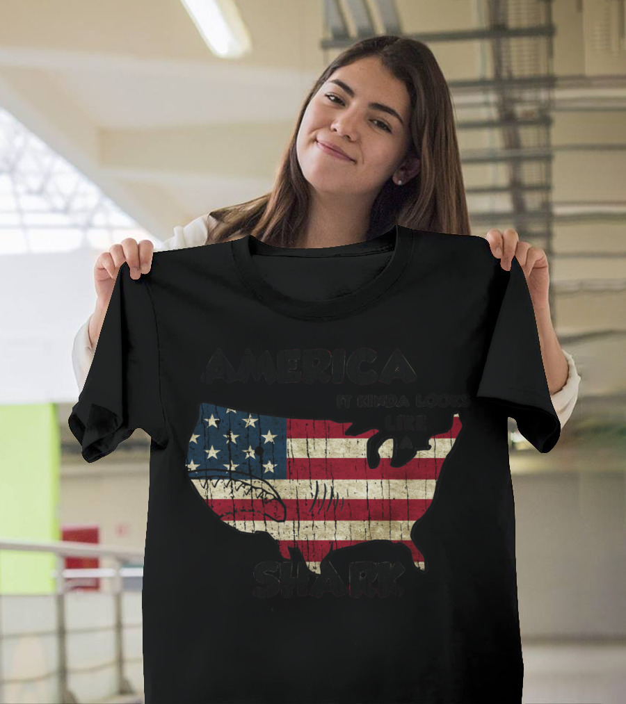 America It Kinda Looks Like A Shark United States Flag Shape T-Shirt