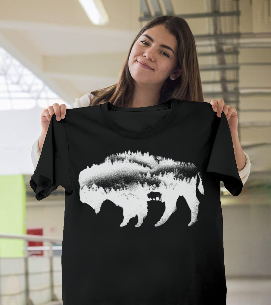 American Bison Forest Landscape T-Shirt