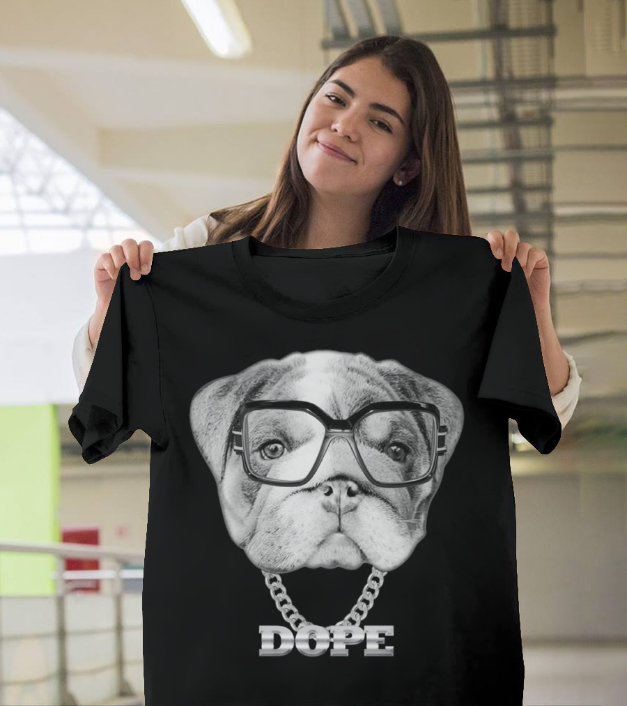 Dope Bull Dog Hip Glasses Chain T-Shirt