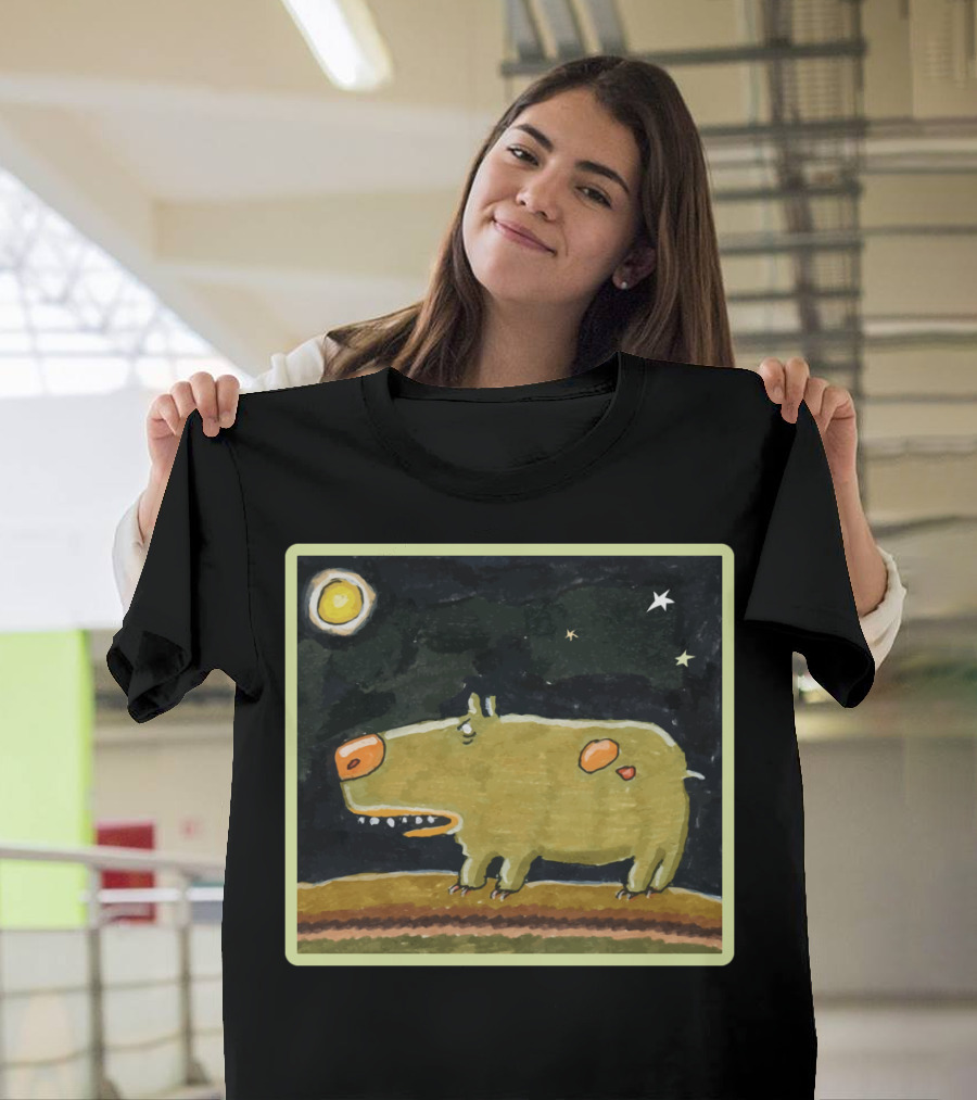 Funny Dog and Moon Stars Night Scene T-Shirt