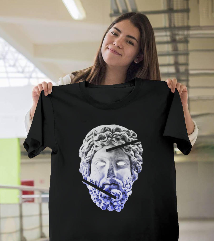 Greek Dood Ancient Zeus Head Sculpture with Modern Arrows and Greek Letters T-Shirt