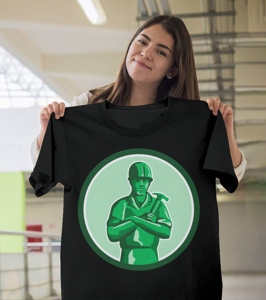 Green Builder Holding Hammer in Circle T-Shirt