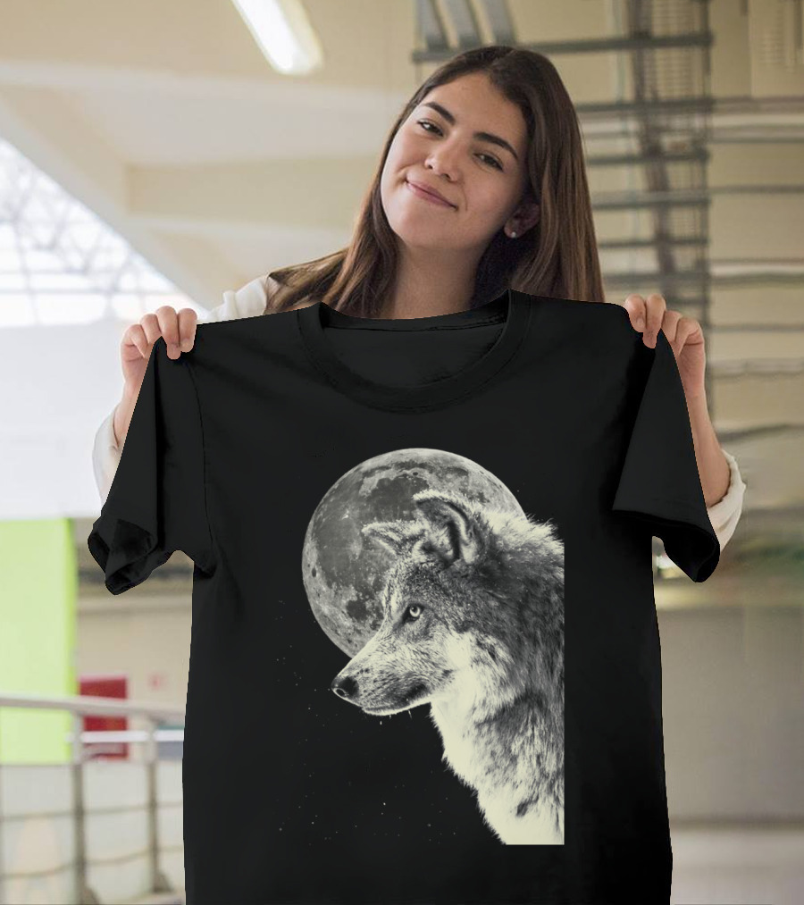 Wolf And The Super Moon Majestic Lunar Guardian and Spectral Wolf T-Shirt