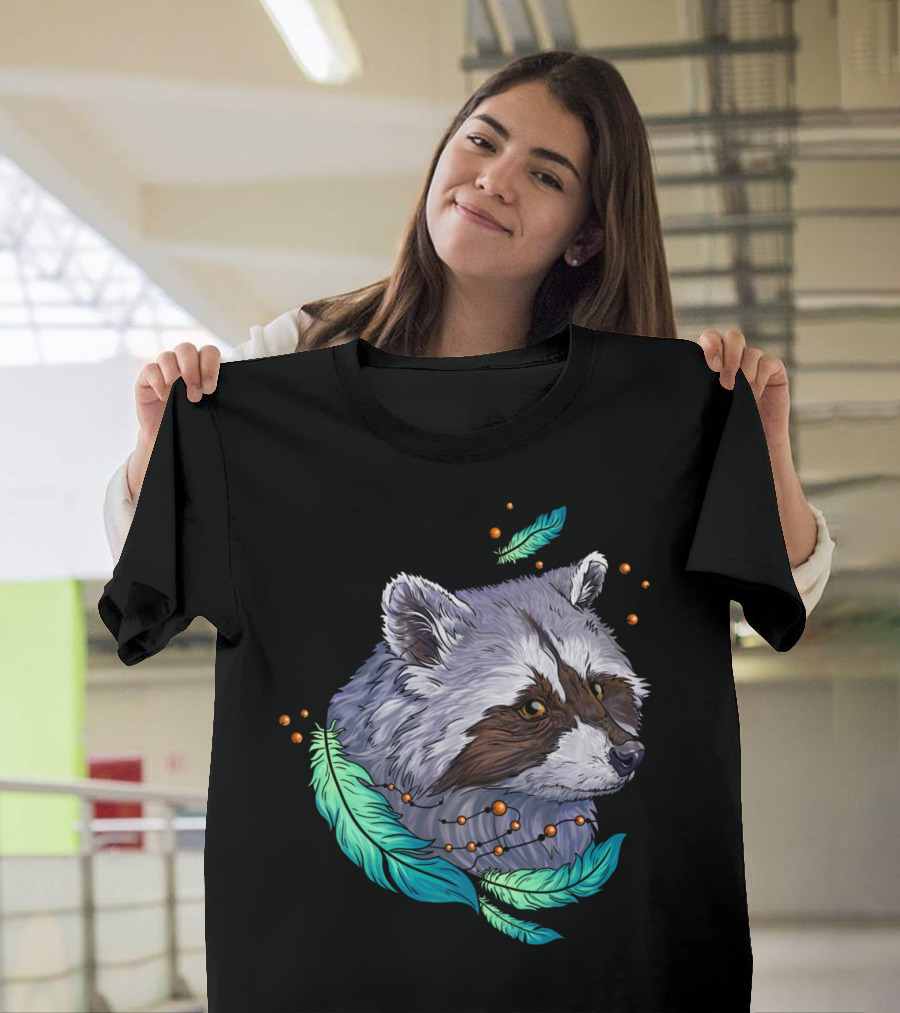 Indian Raccoon Dreamcatcher and Feathers T-Shirt