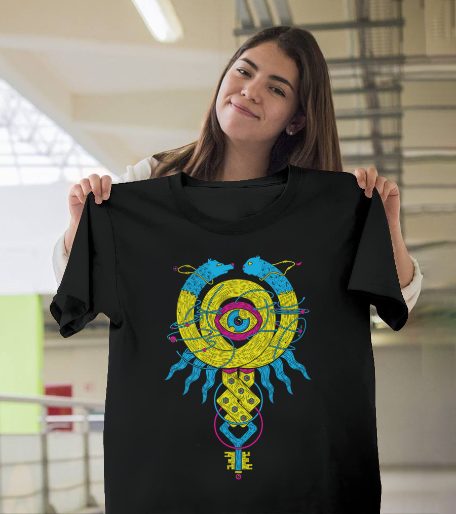 Amulet Eye Serpent Symbol with Dual-Headed Wolves and Mystical Key T-Shirt
