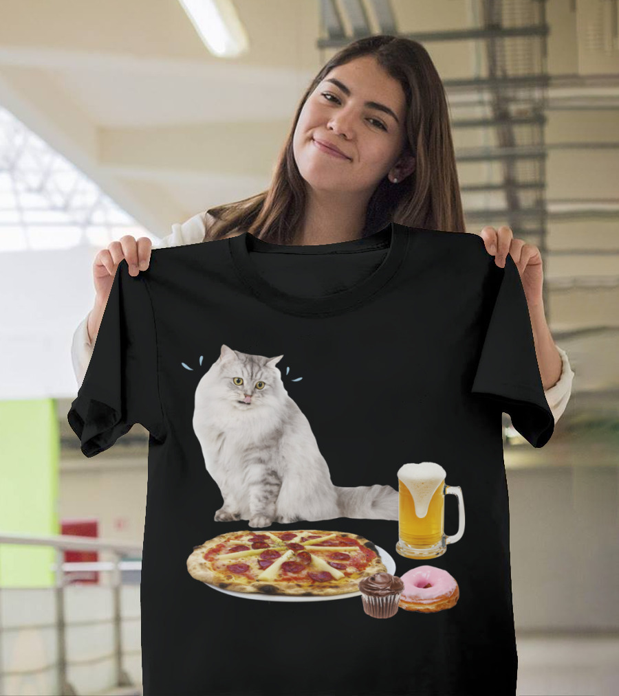 HUNGRY CAT PIZZA DONUT CUPCAKE BEER T-Shirt