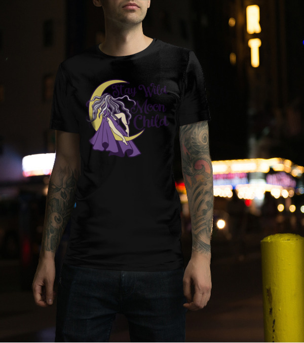 Stay Wild Moon Child Purple Hair Crescent T-Shirt