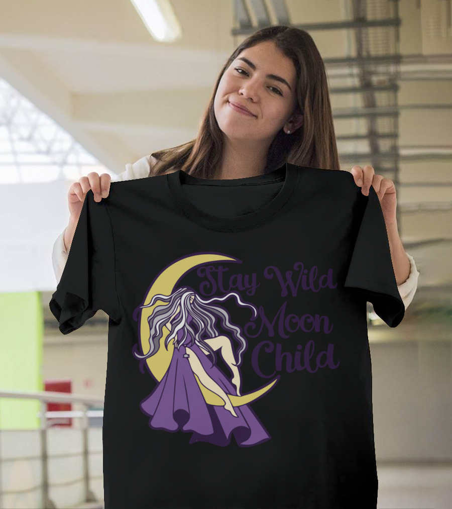 Stay Wild Moon Child Purple Hair Crescent T-Shirt