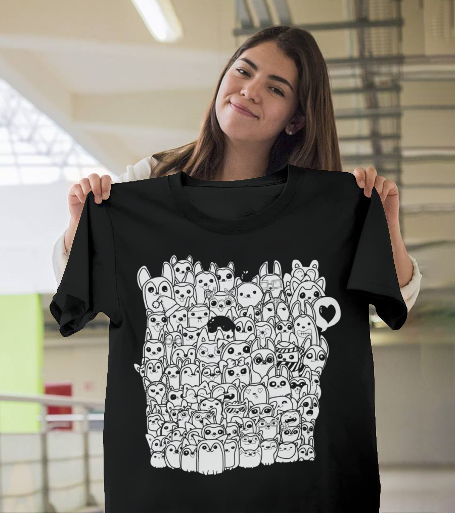 Huskies Cartoon Characters Doodle T-Shirt