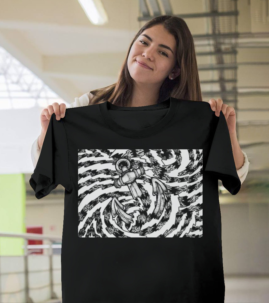 Anchor Surrounded by Turbulent Waves and Swirls T-Shirt