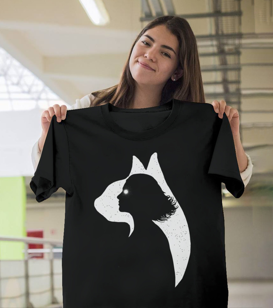 Cat Girl Silhouette Dual Profile with Illuminated Eyes T-Shirt