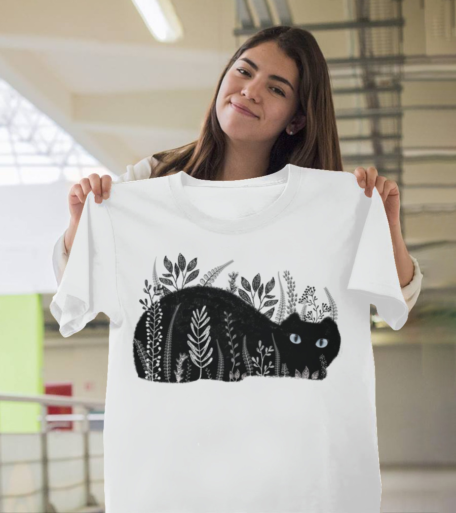 Cat Concealed Amongst Foliage with Blue Eyes T-Shirt