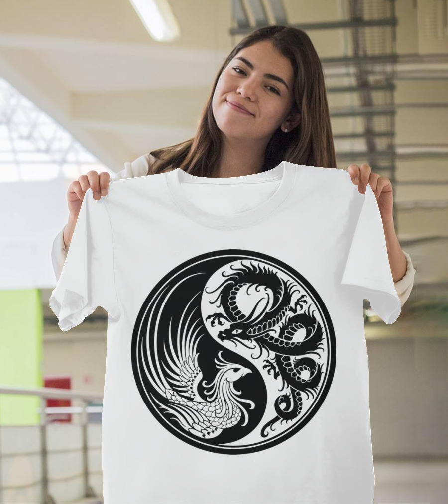 Dragon Phoenix Yin Yang Symbol in T-Shirt