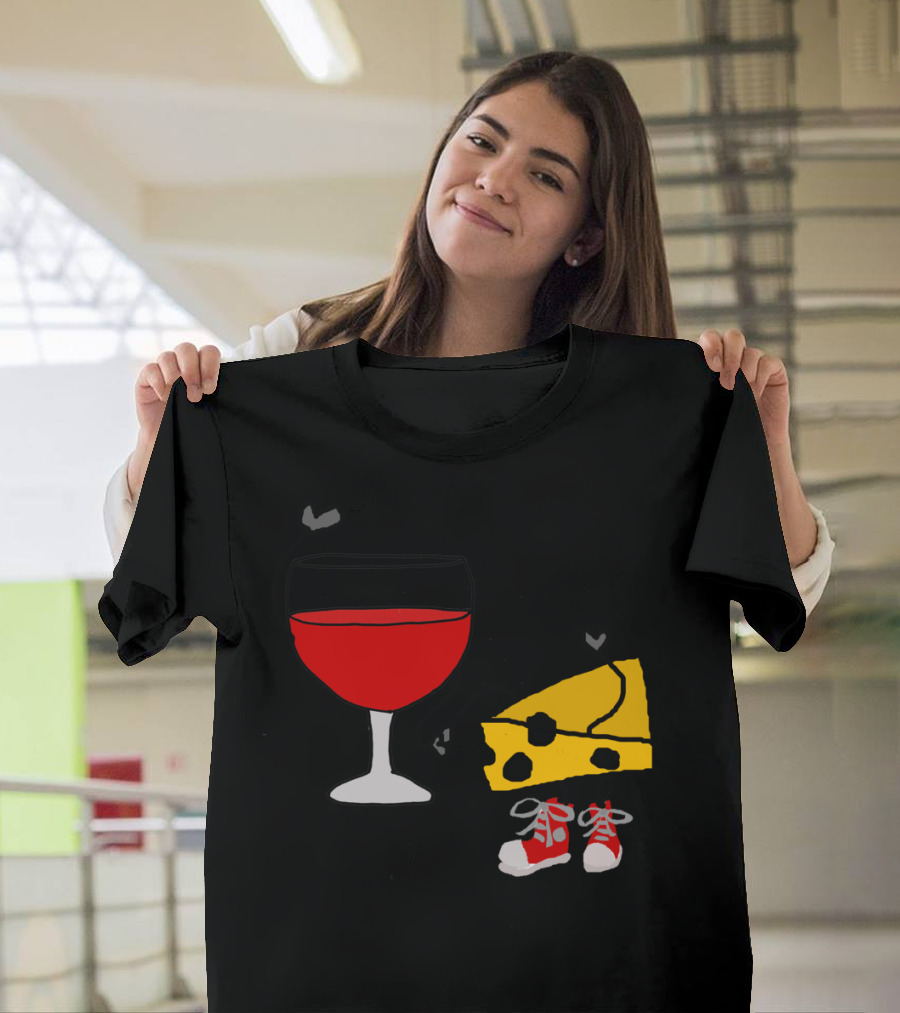 Funny Wine and Cheese with Cartoon Character Sneakers T-Shirt