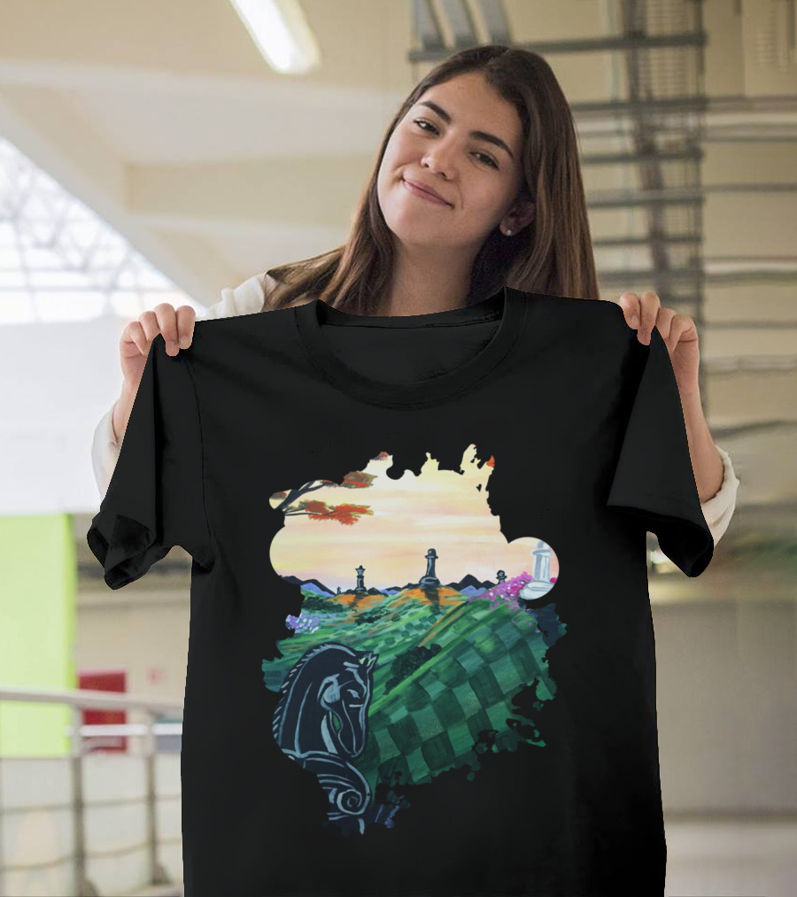 World Of Chess Scenic Knight and Pawn Landscape T-Shirt