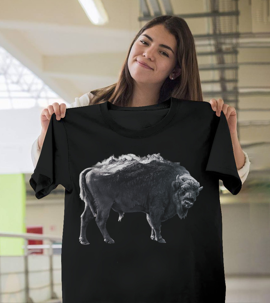 Bison Mountain Black and White Stormy Peaks T-Shirt