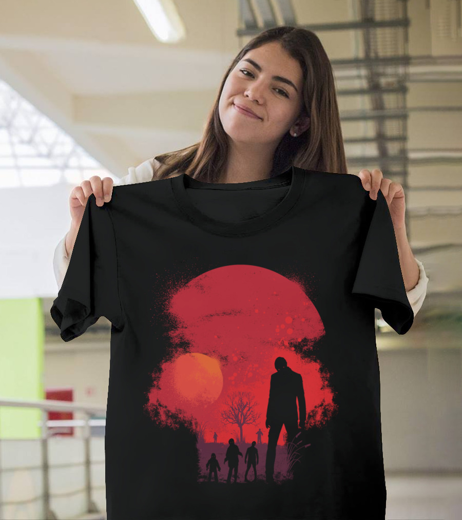 Dead End Zombie Apocalypse Red Moon Scene T-Shirt