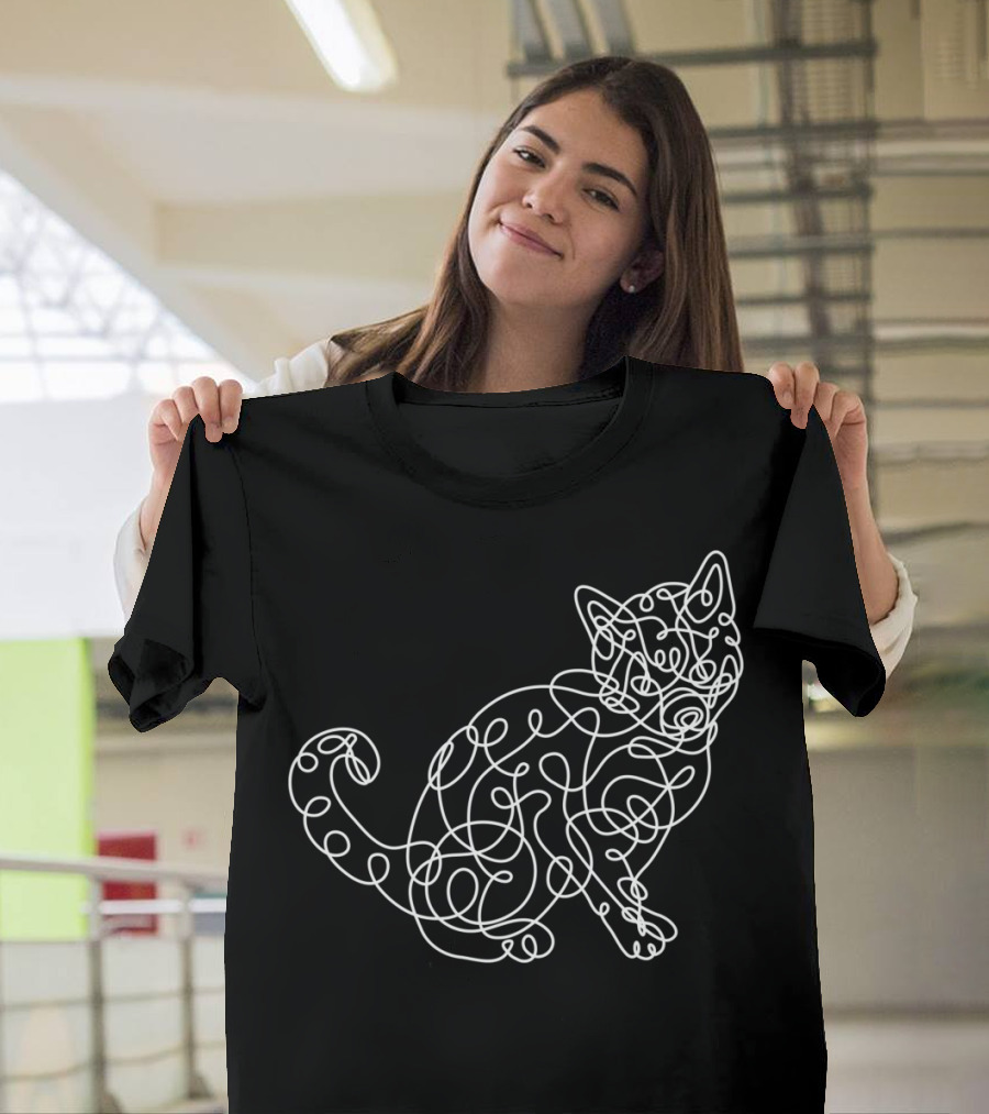 Cat Spontaneous Line Style Whimsical Continuous Lines T-Shirt