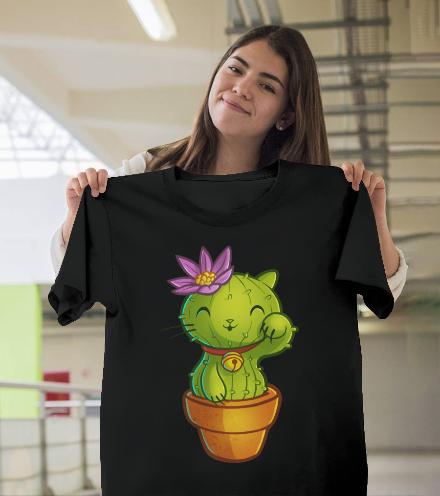Cat Cactus with Flower and Bell T-Shirt