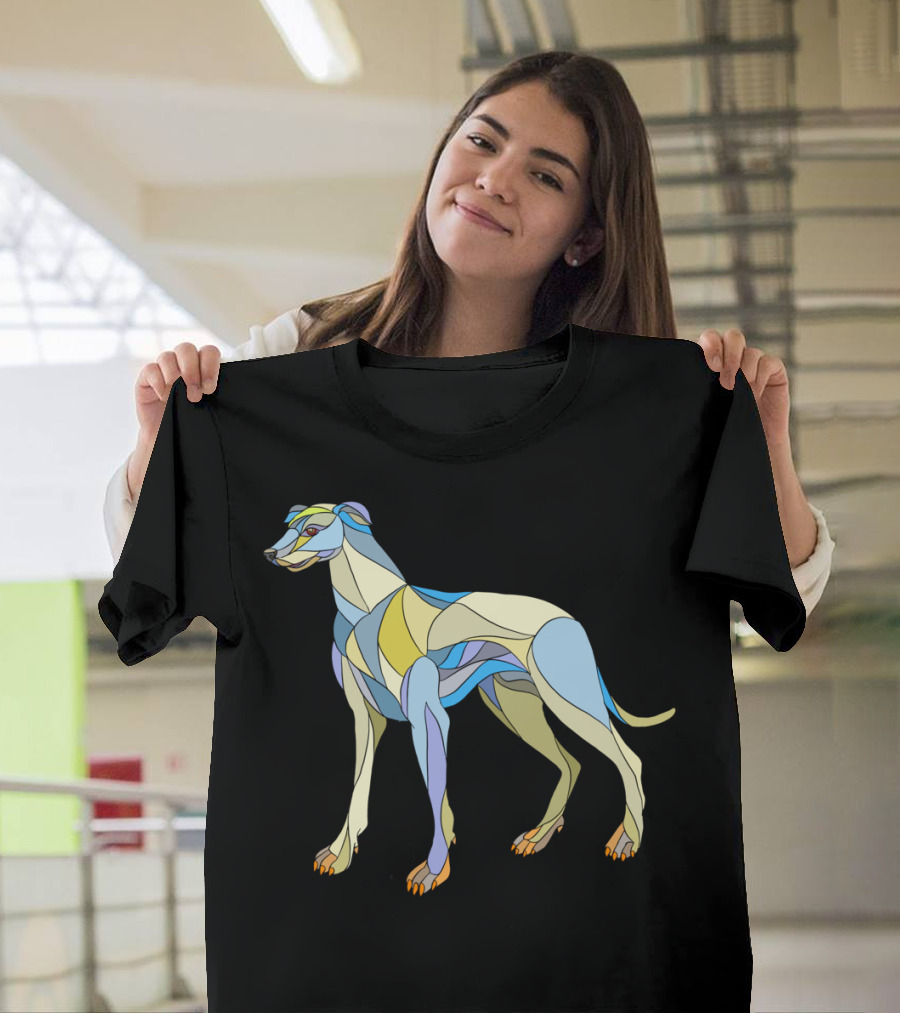 Greyhound Dog Side Mosaic Colorful Geometric T-Shirt
