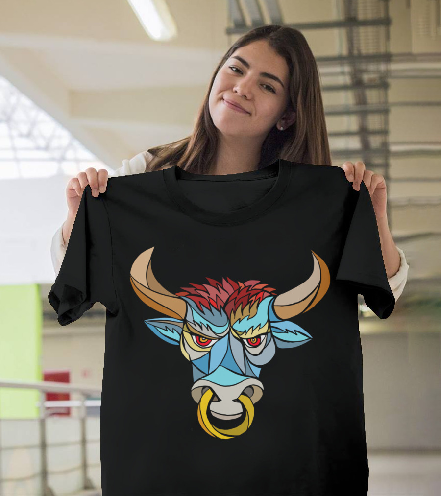 Angry Bull Head Mosaic Geometric T-Shirt
