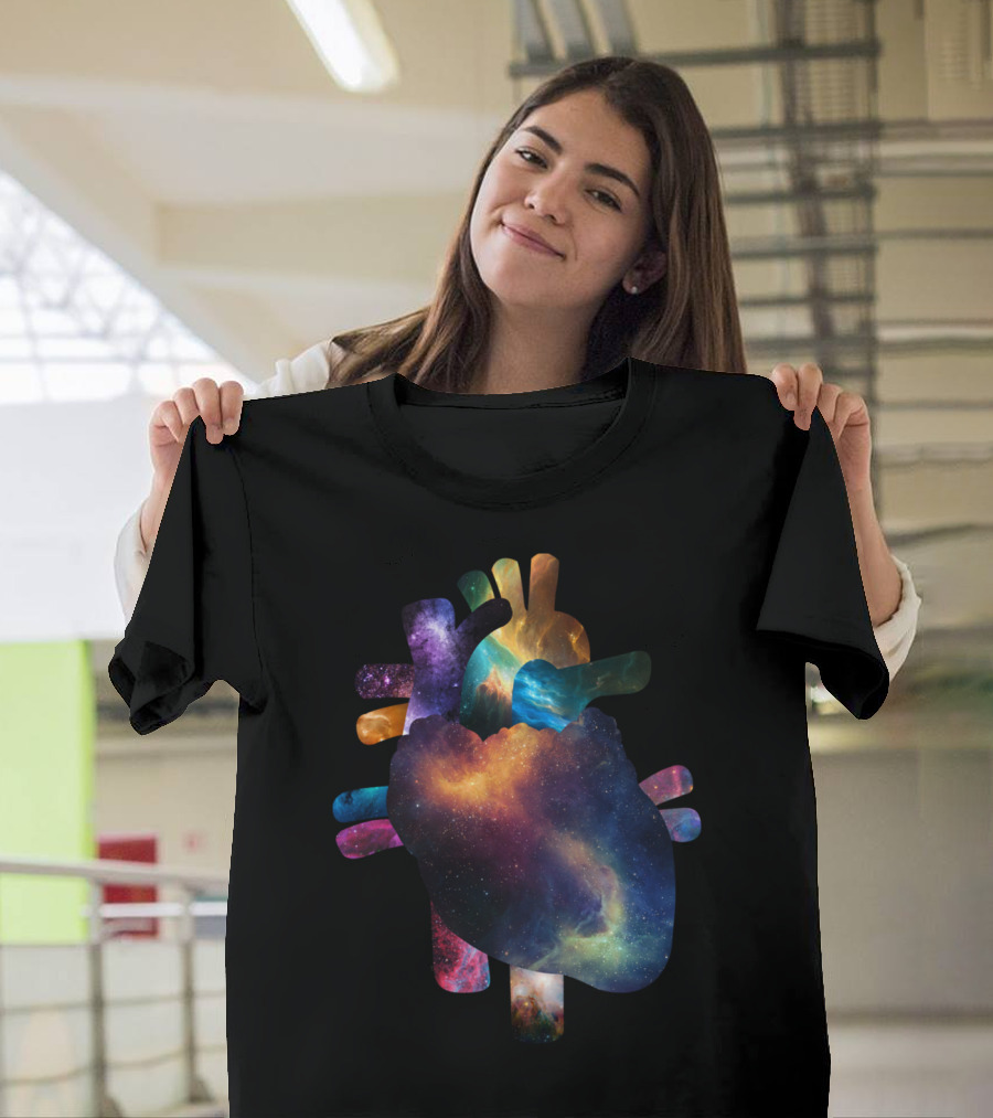 Galactic Heart Cosmic Nebula Anatomical T-Shirt