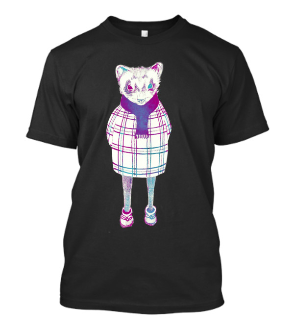 Ferret In Plaid Coat With Scarf And Sneakers T-Shirt