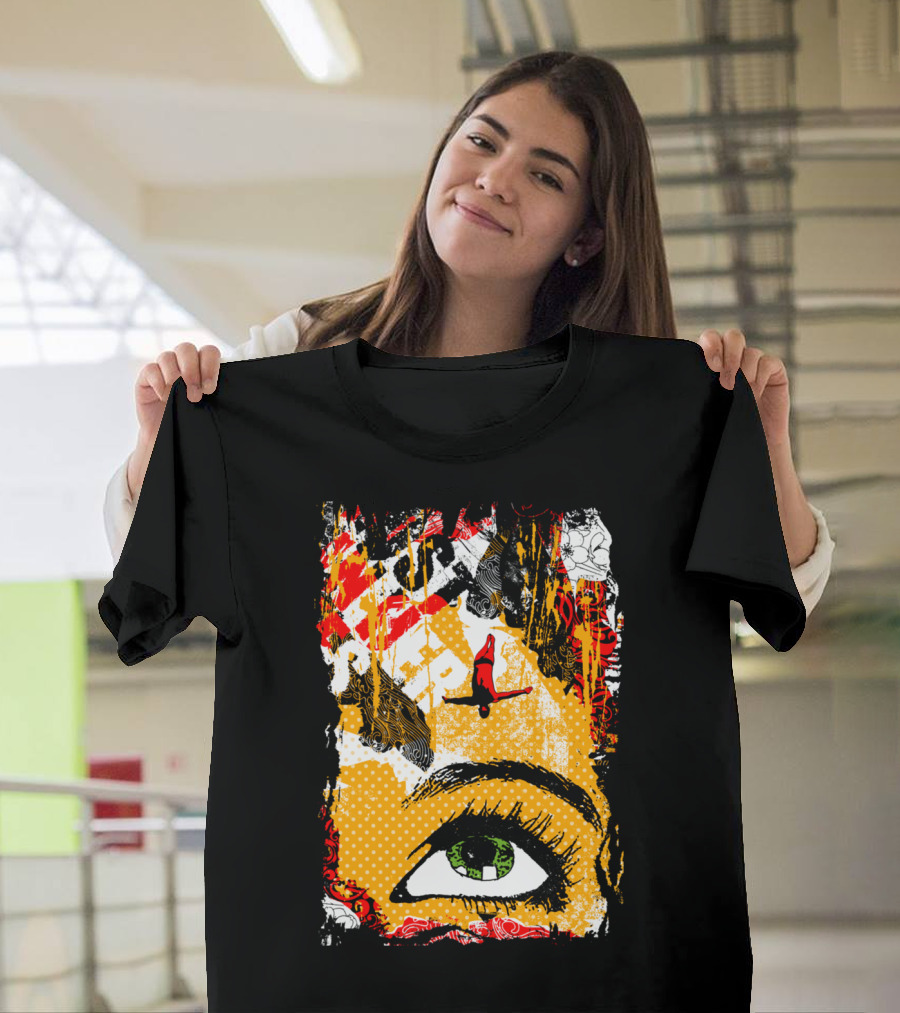 I Am Lost In Her Eyes Green Eye Art Collage with Surfer T-Shirt
